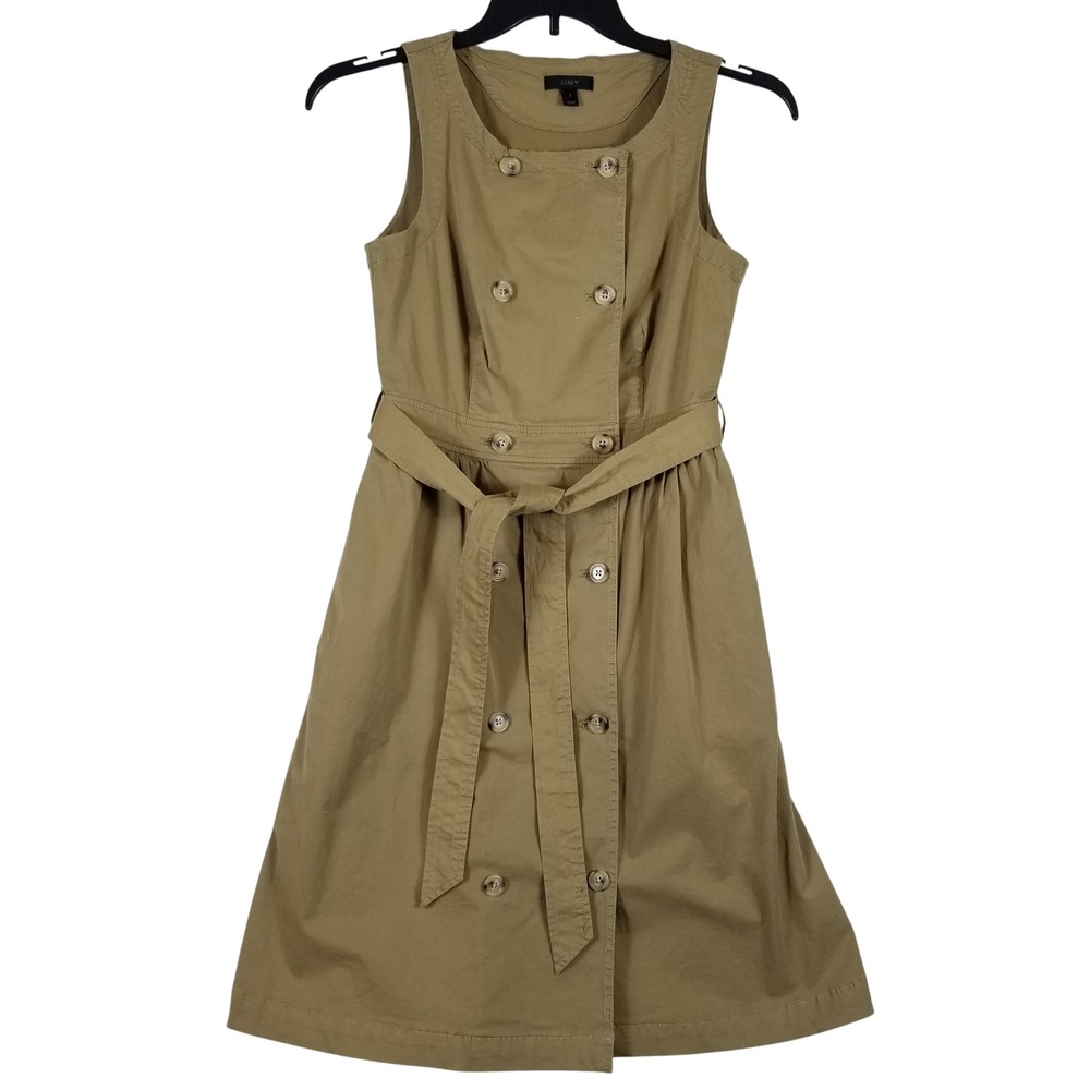 J.Crew Womens Khaki Tan Double‎ Breasted Trench Dress Sleeveless Belted Size 2